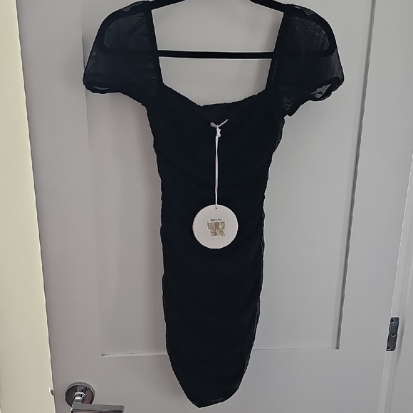 Princess Polly Black Bodycon Mini Dress with Puff Cap Sleeves - Picture 1 of 9